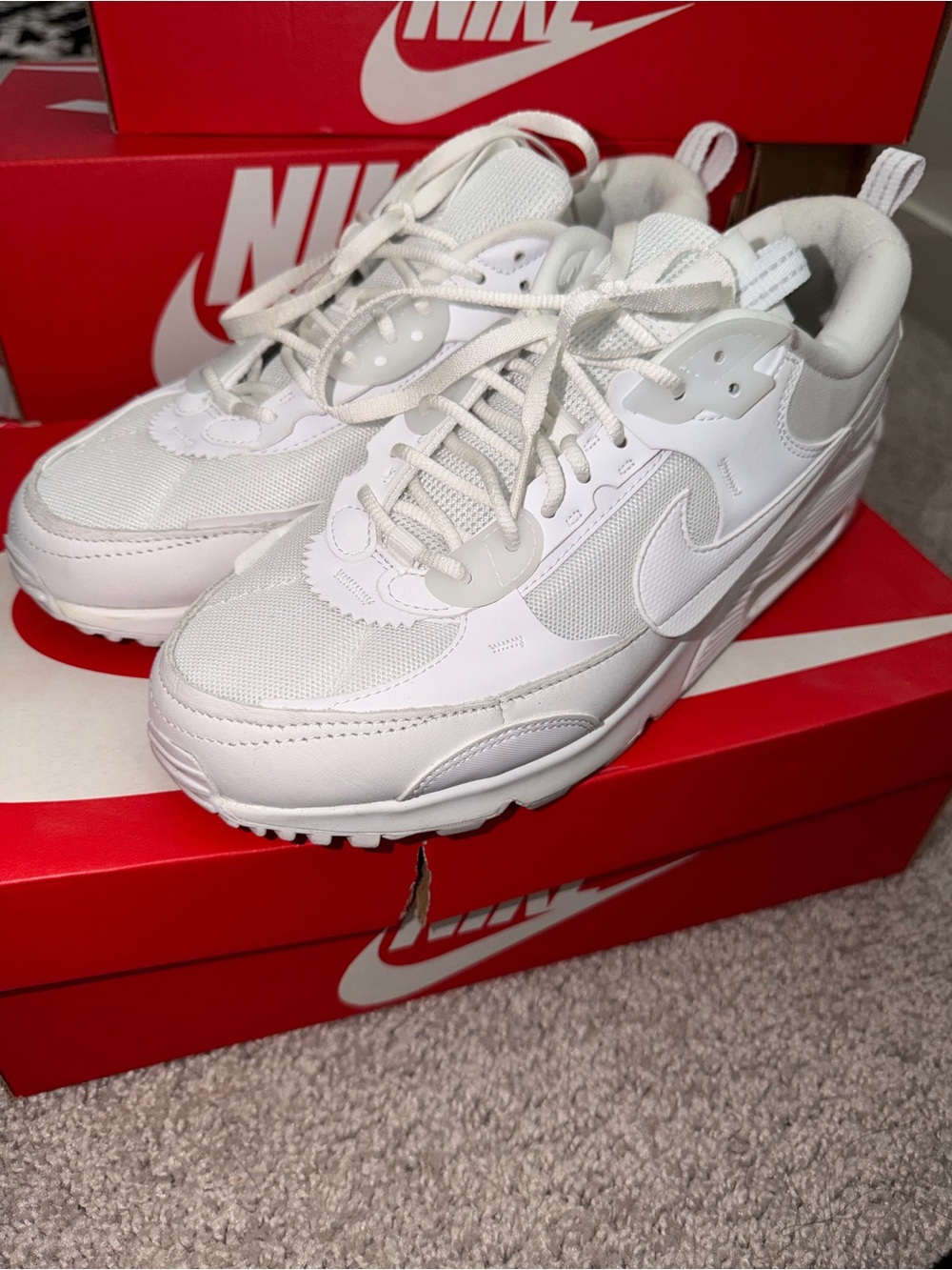 NIKE Air Max 90 Futura Sneakers in "Triple White" - Size: W 10 / M 8.5